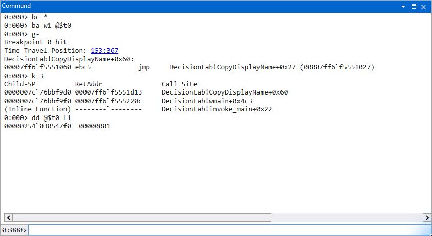Reverse write breakpoint finds CopyDisplayName and its caller